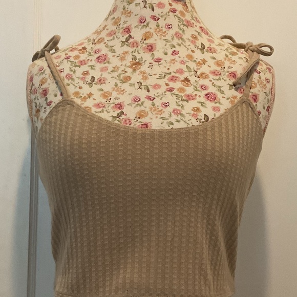 Backyard Roses Tan Ribbed “Betty” Tank Top - Picture 3 of 5